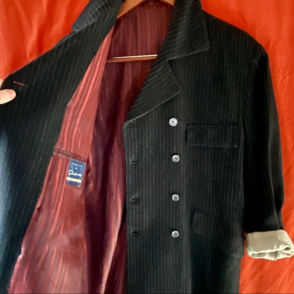 Vintage Blazer 60s Unisex wool pinstripe double breasted Mod Suitcoat Wool sz 10 - Picture 10 of 17